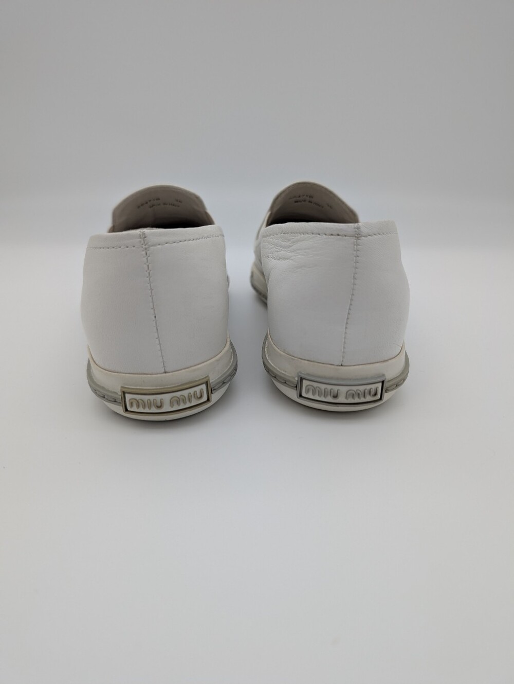 Miu Miu Silver Tip Toe White Leather Slip-on Loafers Sneakers EU 38 US 8 - Picture 5 of 10
